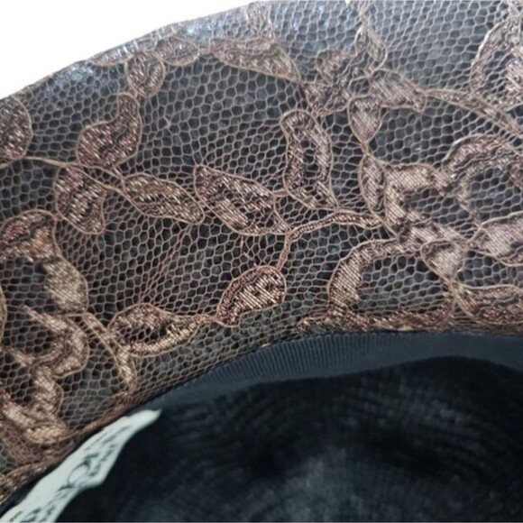 Mr John Moderne Vintage Sculpted Hat Navy Lace Brim Couture Millinery Church main image 6